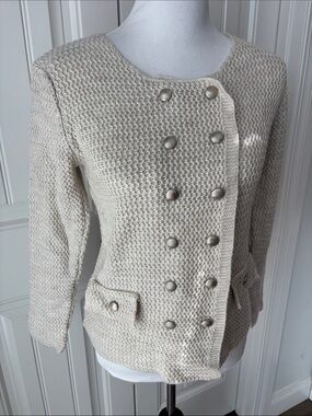 NWT ❤️ Cream Textured Double-Breasted Knit Blazer